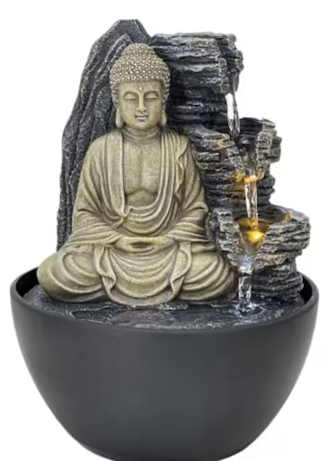 Mini Mindfulness Buddha Fountain Indoor Water Fountain with LED Light - New Home, Table Top, Wedding, Massage, Spa & Wellness